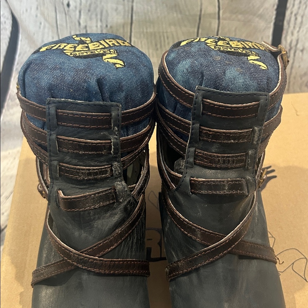 Freebird by Steven Stair Navy Blue Denim Buckle Ankle Boots Size 10 - Picture 12 of 16